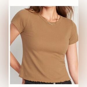 Old Navy Tan Fitted Waffle Cap Sleeve Tee XL